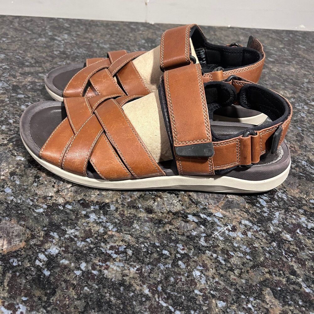 Clarks Unstructured Criss Cross Comfort Sandals Leather Brown Mens 11 M